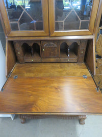 30.5"W Vintage Wooden Secretary's Desk with Upper Cabinet