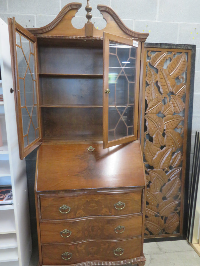 30.5"W Vintage Wooden Secretary's Desk with Upper Cabinet