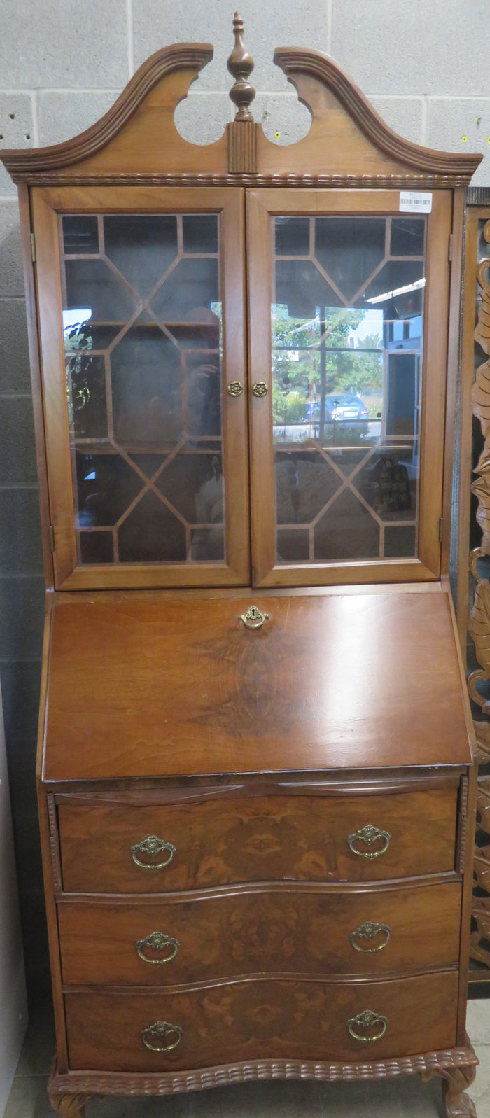 30.5"W Vintage Wooden Secretary's Desk with Upper Cabinet