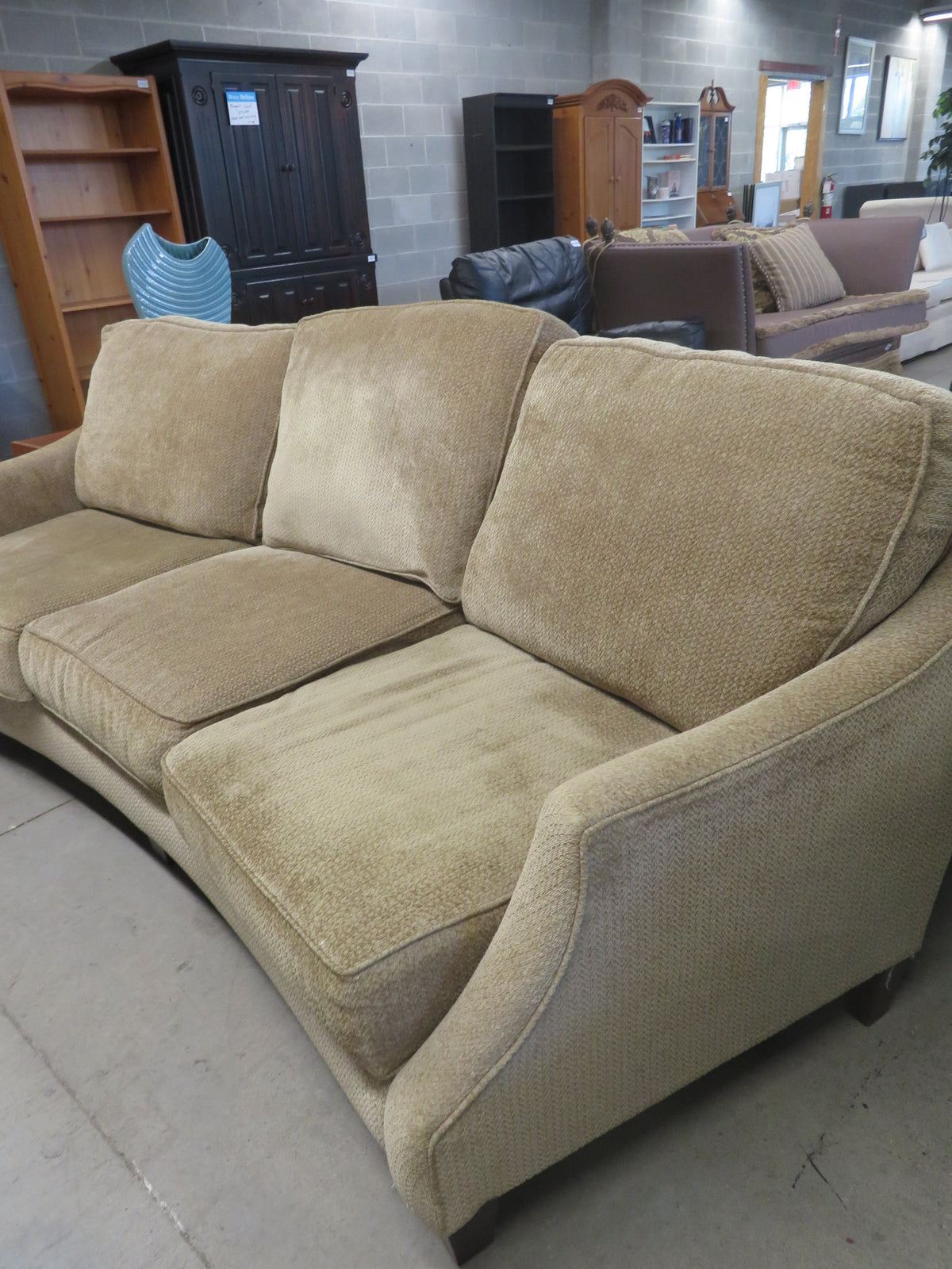 100"W Curved 3-Seat Sofa in Beige