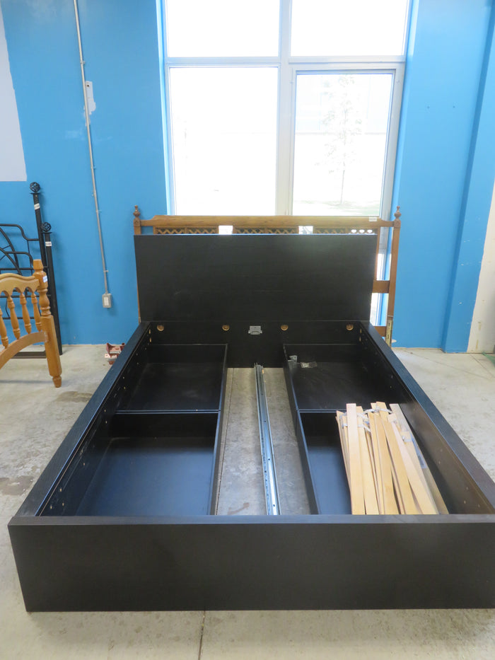66"W Black Wooden Bed 4-Drawer Storage