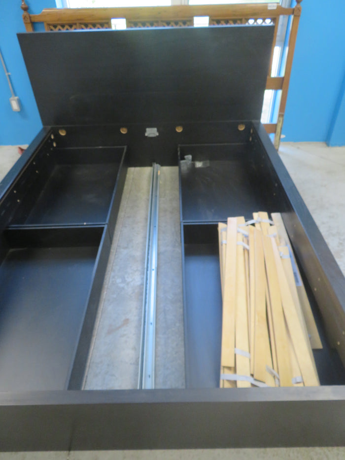 66"W Black Wooden Bed 4-Drawer Storage