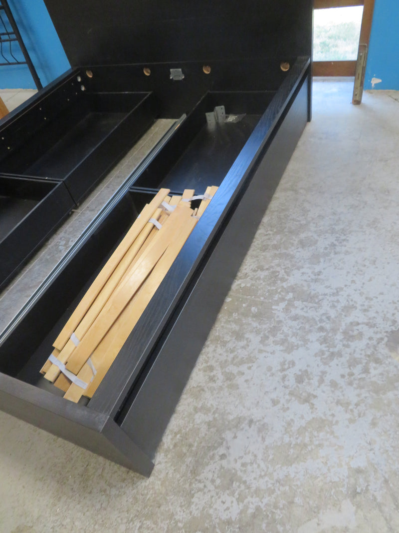66"W Black Wooden Bed 4-Drawer Storage