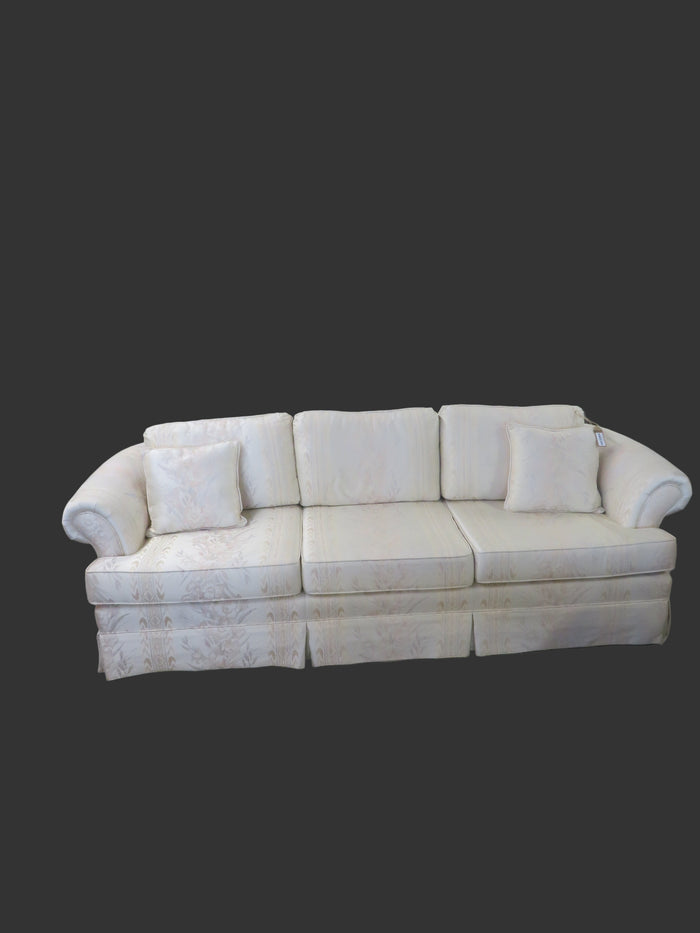 91"W 3-Seater Sofa In White Floral Fabric