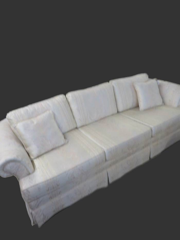 91"W 3-Seater Sofa In White Floral Fabric