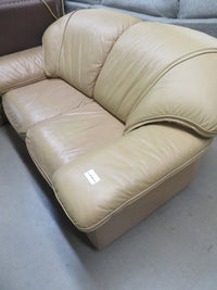 64x38x33-Inch – Tan Leather Loveseat with Plush Cushions