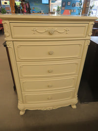 33x18x48-Inch – Victorian Cream Tall Chest with Ornate Carvings, 5 Drawer