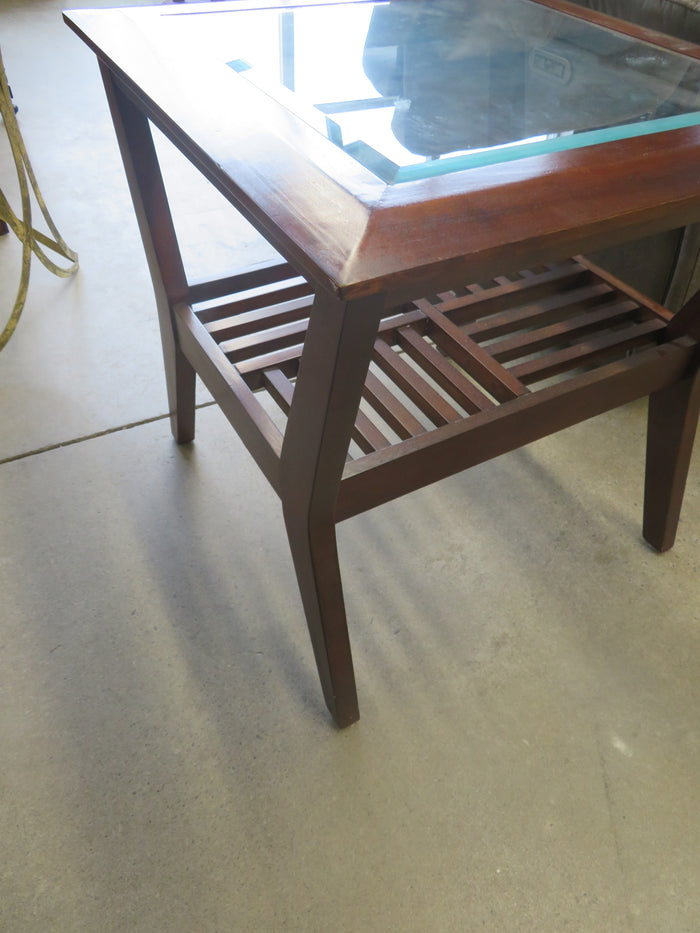 Caramel Wood/Glass Side Table