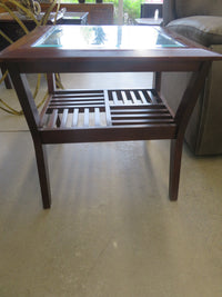 Caramel Wood/Glass Side Table