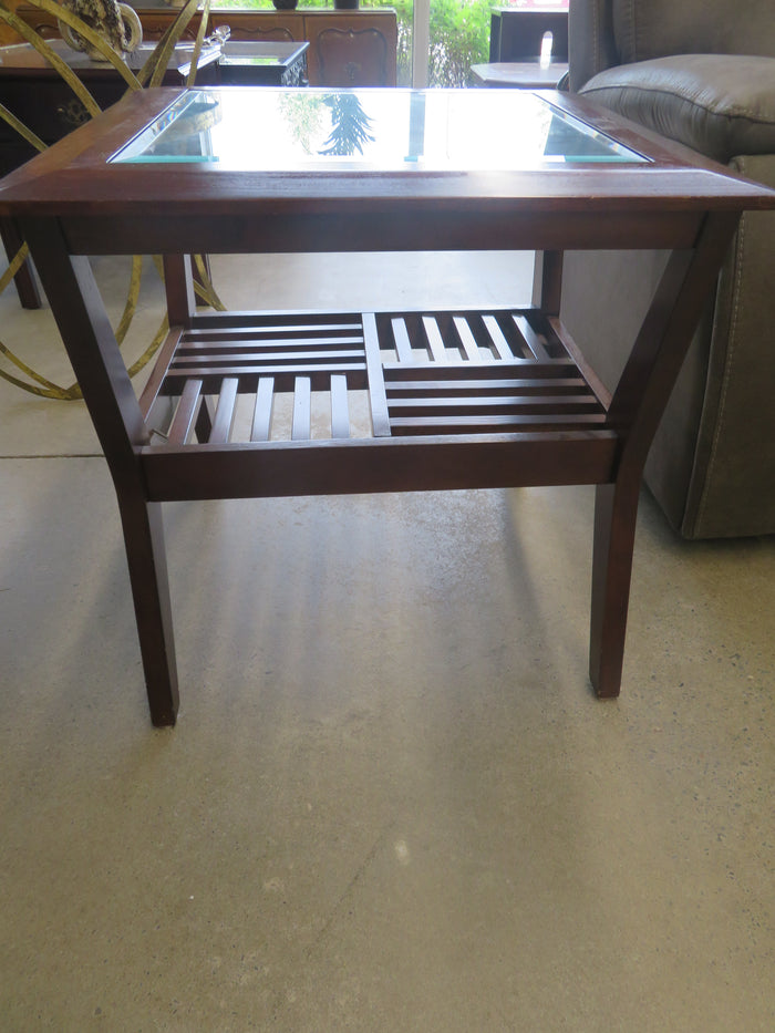 Caramel Wood/Glass Side Table