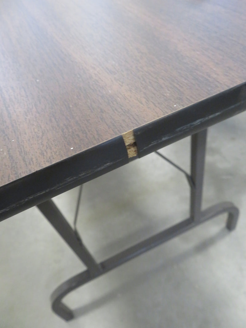 Brown Folding Table with Metal Frame