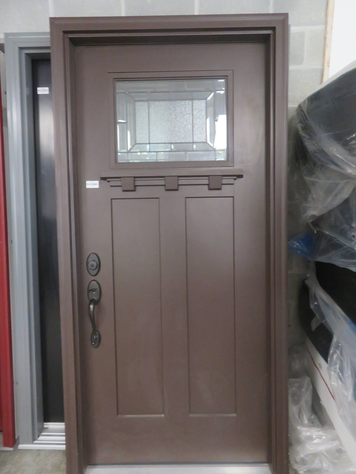 36"W Pre-Hung Door in Brown Vinyl with Upper Insert