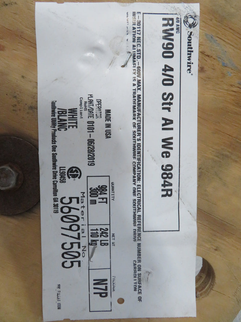 Heavy Duty Electrical Wire (RW90 4/0 Str AI We 984R)