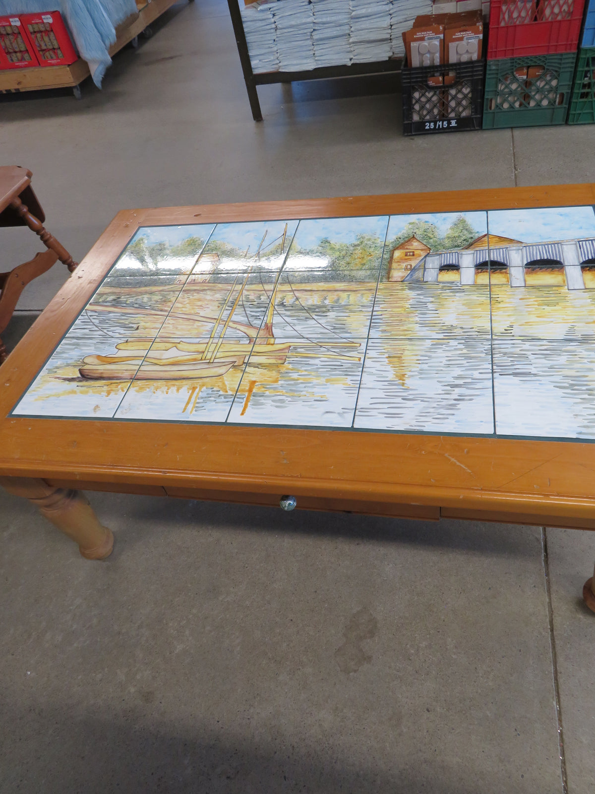 Pine Coffee Table with Tile Top