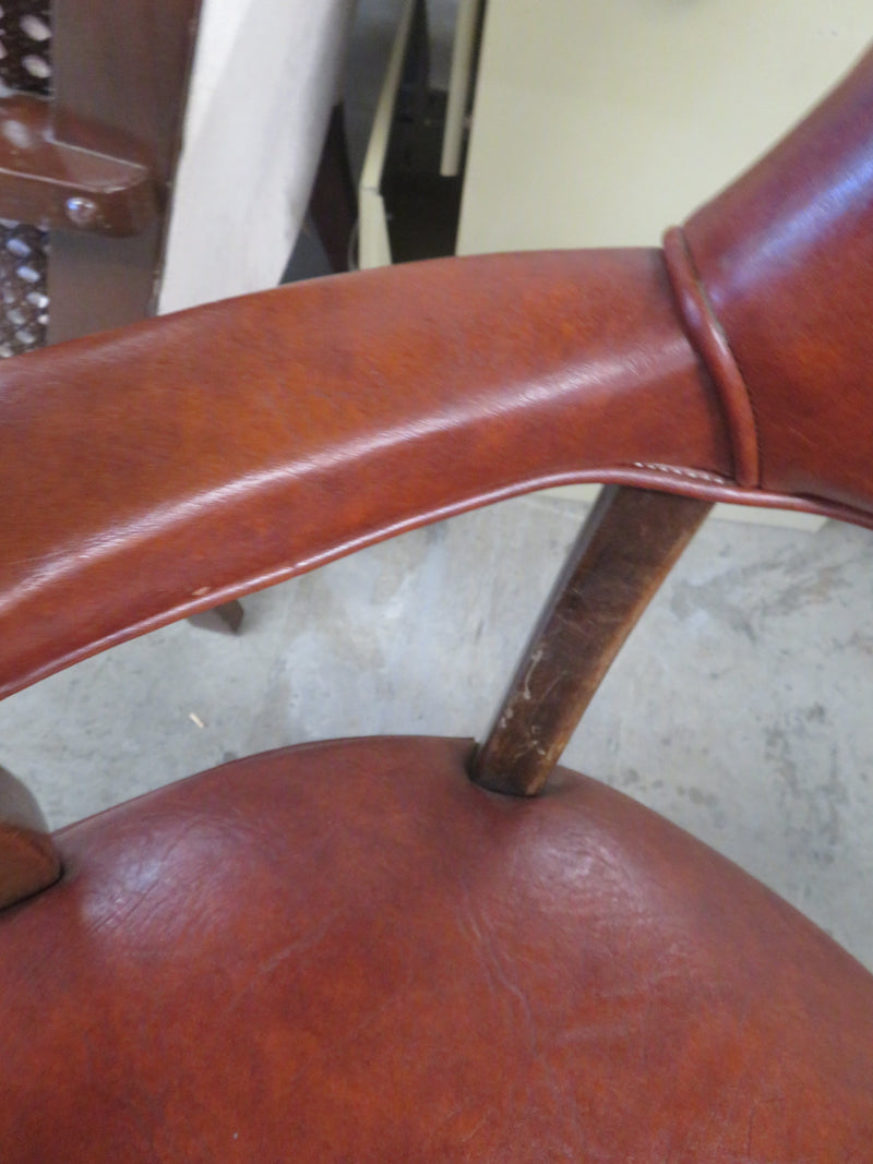 25"W Leather Wood Armchair