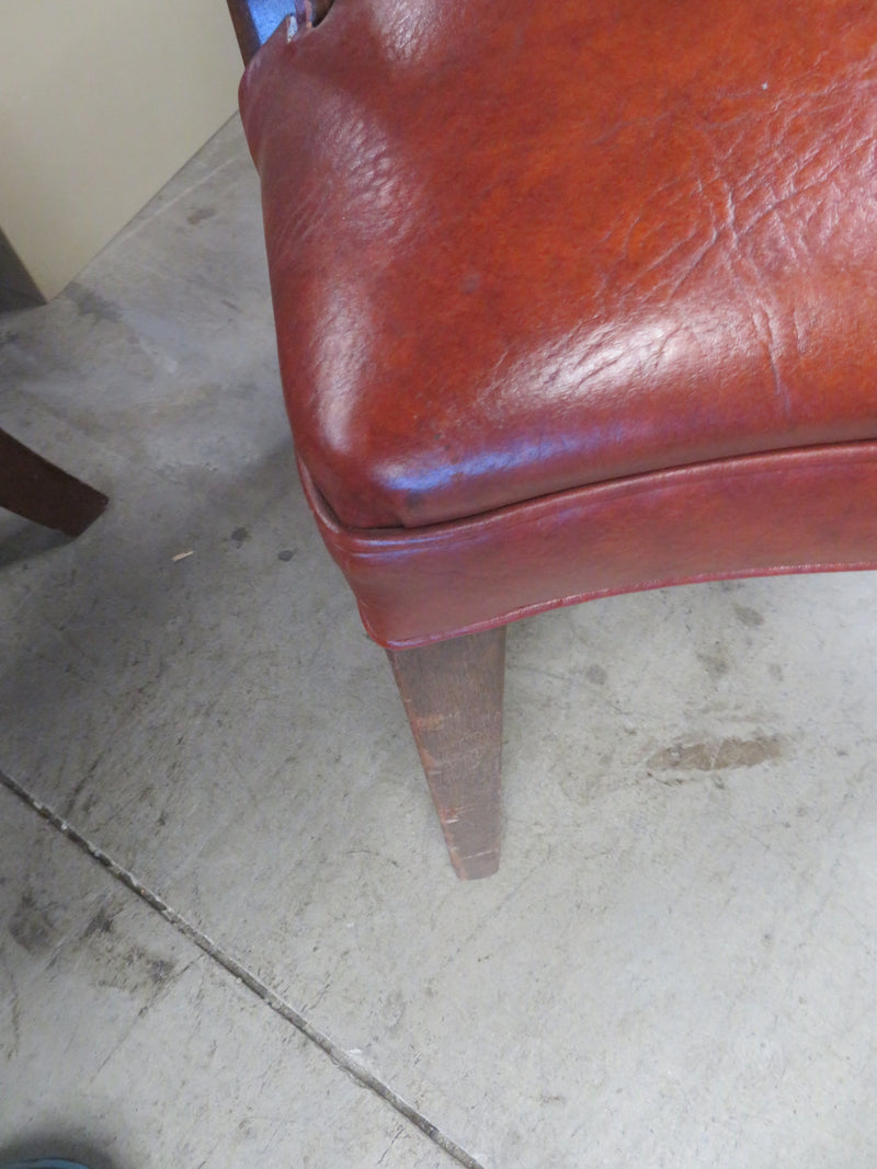 25"W Leather Wood Armchair