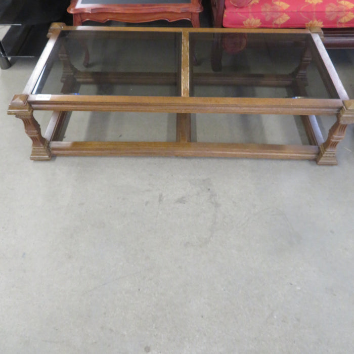 58"W Modern Wooden Table With Glass Top