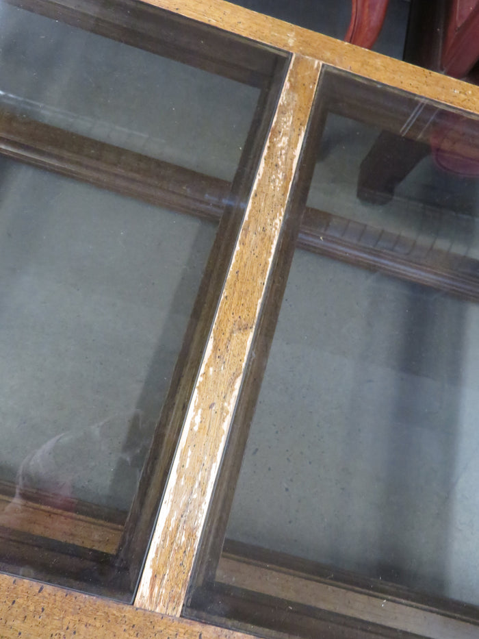 58"W Modern Wooden Table With Glass Top
