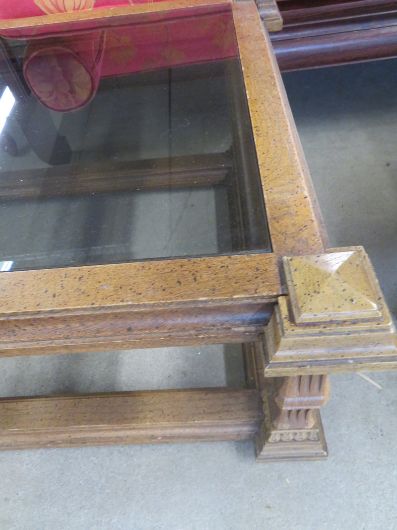 58"W Modern Wooden Table With Glass Top