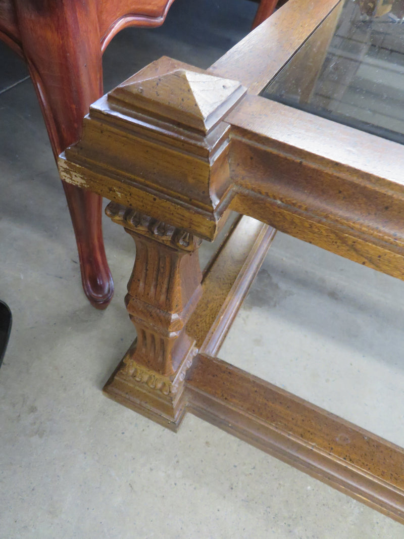 58"W Modern Wooden Table With Glass Top