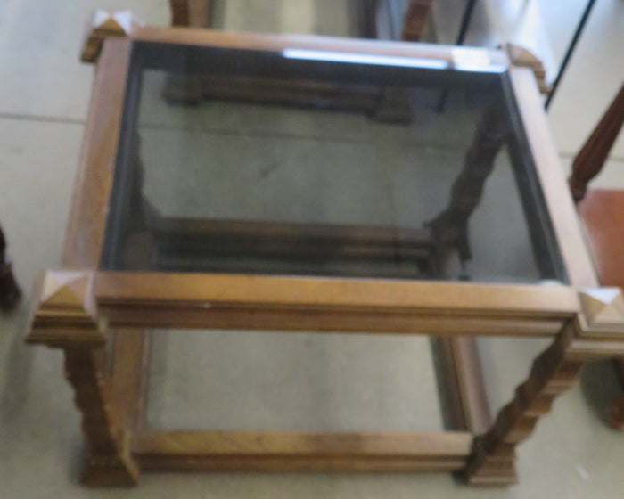 30.5"W Wooden Table With Glass Top
