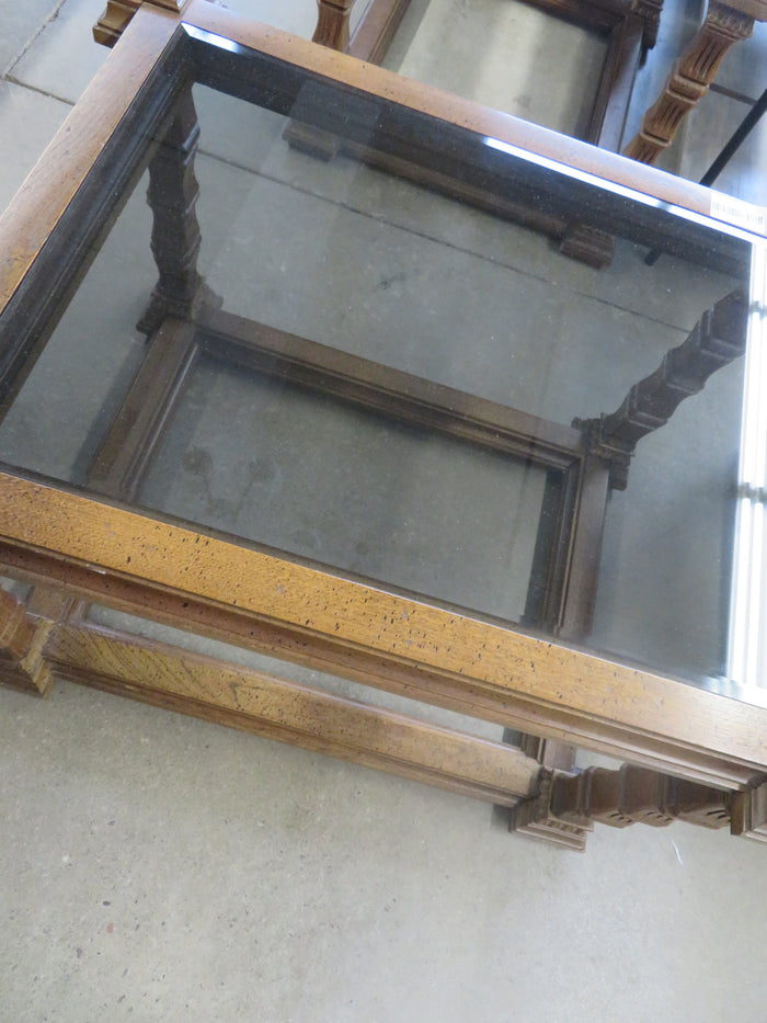 30.5"W Wooden Table With Glass Top