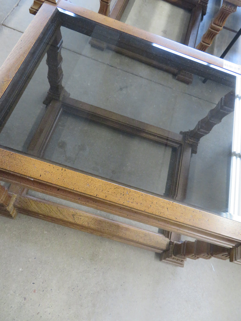 30.5"W Wooden Table With Glass Top