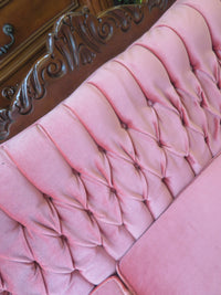 91.5"W Vintage-Style Sofa With Luxurious Pink Fabric
