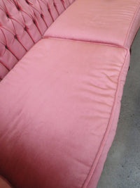91.5"W Vintage-Style Sofa With Luxurious Pink Fabric