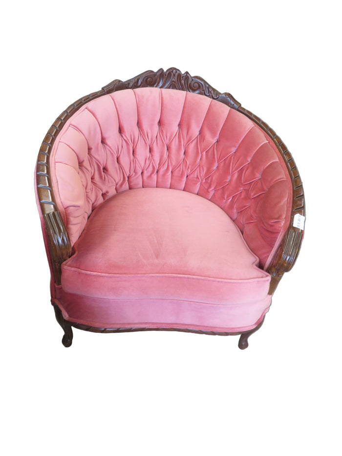 34"W Vintage-Style Accent Chair With Rich Pink Fabric
