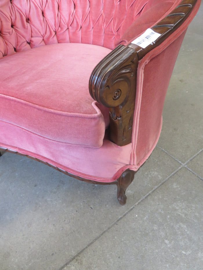 34"W Vintage-Style Accent Chair With Rich Pink Fabric