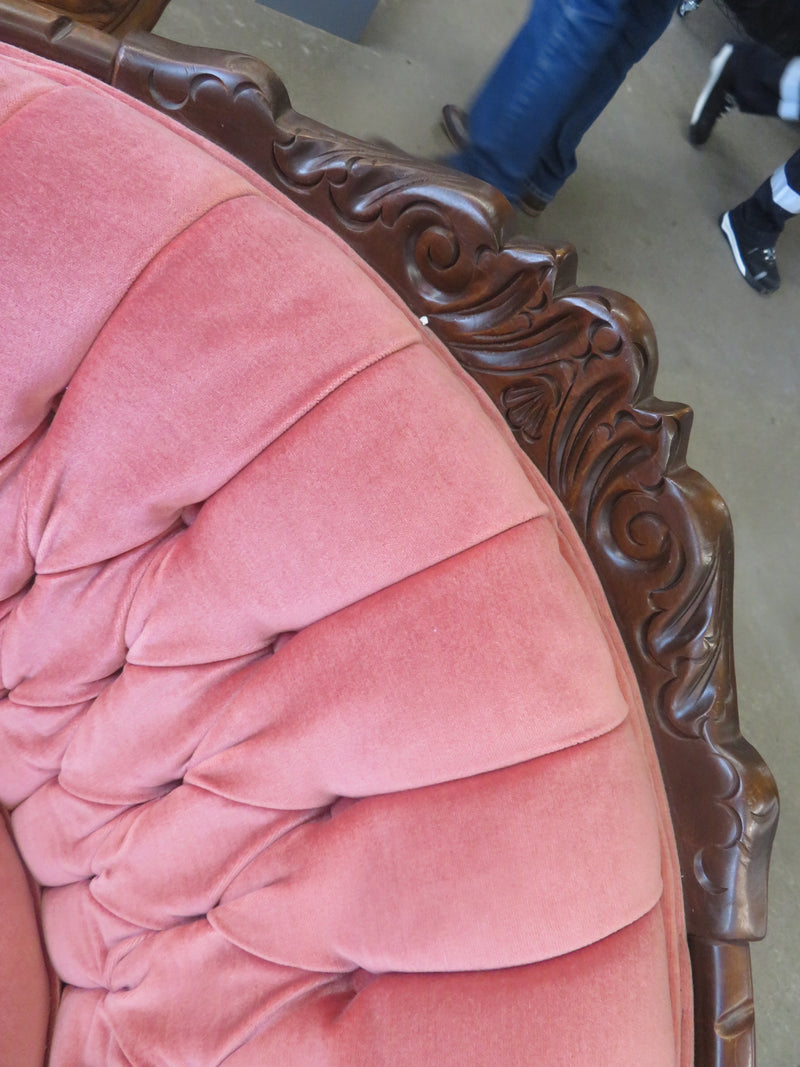34"W Vintage-Style Accent Chair With Rich Pink Fabric