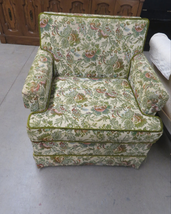 32"W Cream Base and Green Floral Fabric Couch