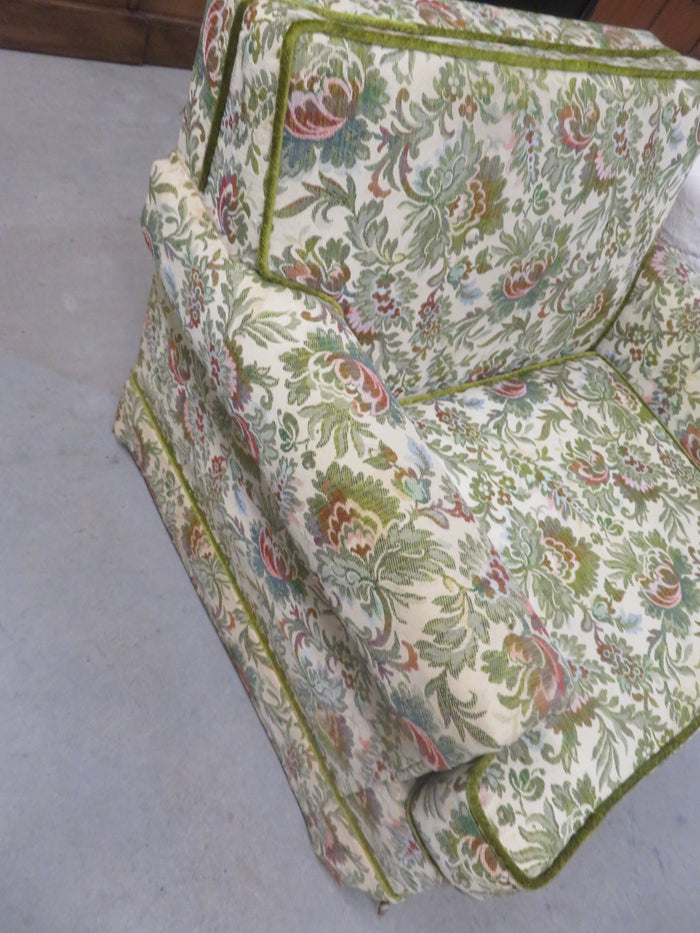 32"W Cream Base and Green Floral Fabric Couch