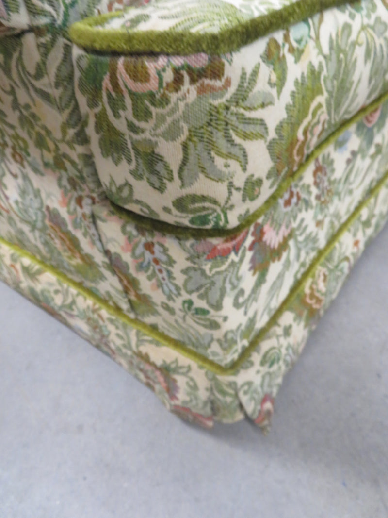 32"W Cream Base and Green Floral Fabric Couch