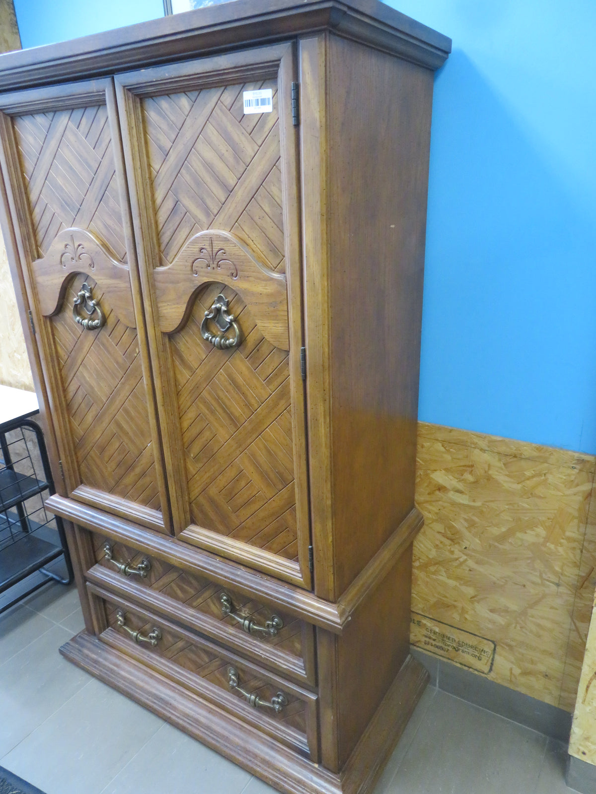 38"W Solid Wood Armoire with Two Hidden Drawers