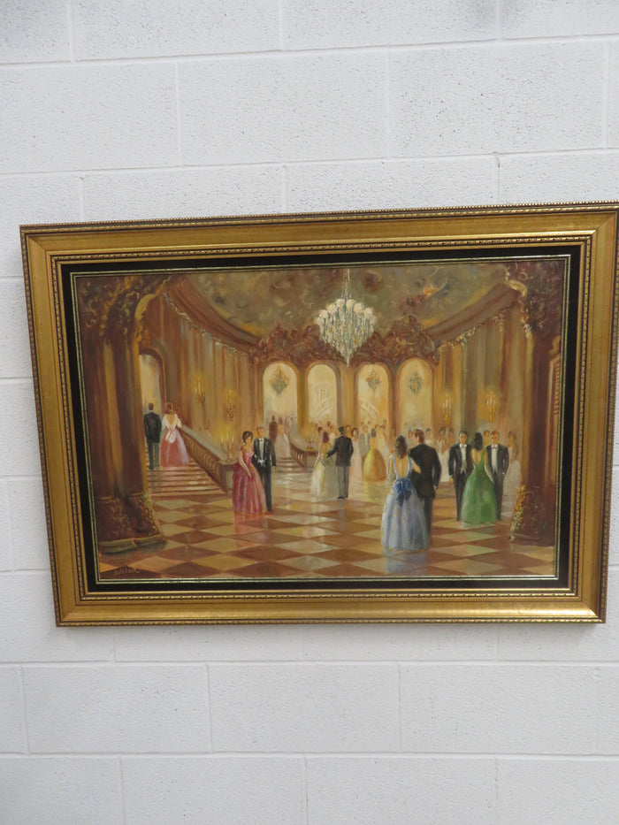 43.5"W Ballroom Scene - Oil on Canvas - Framed
