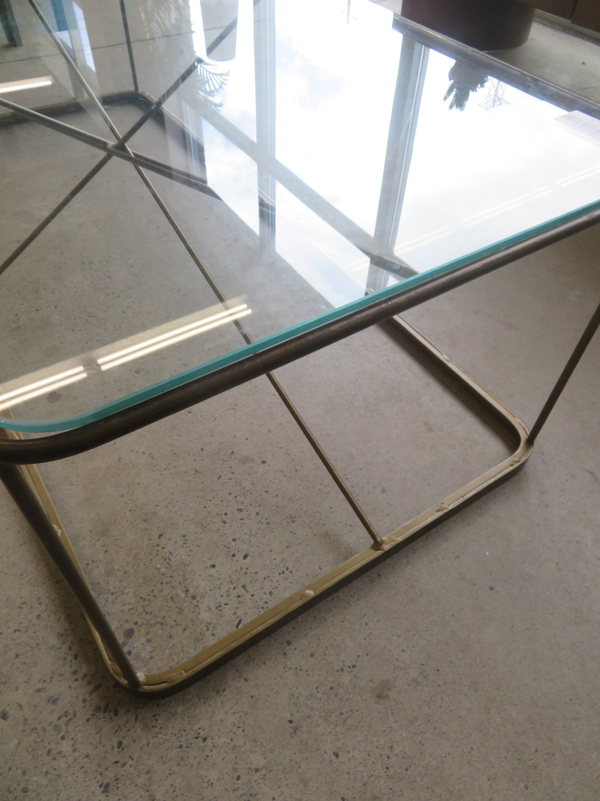 51.5" W Glass Coffee Table With Metal Frame