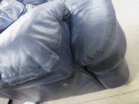 92"W Blue Leather 3-Seat Sofa