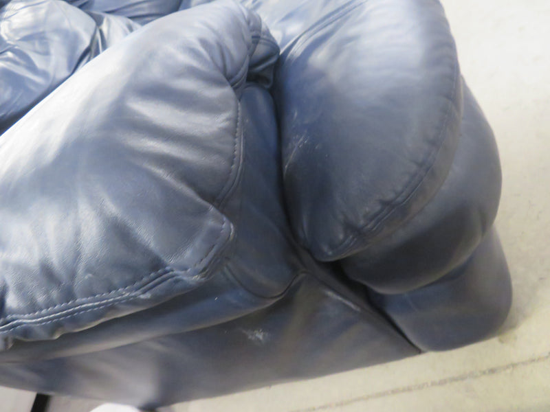 92"W Blue Leather 3-Seat Sofa