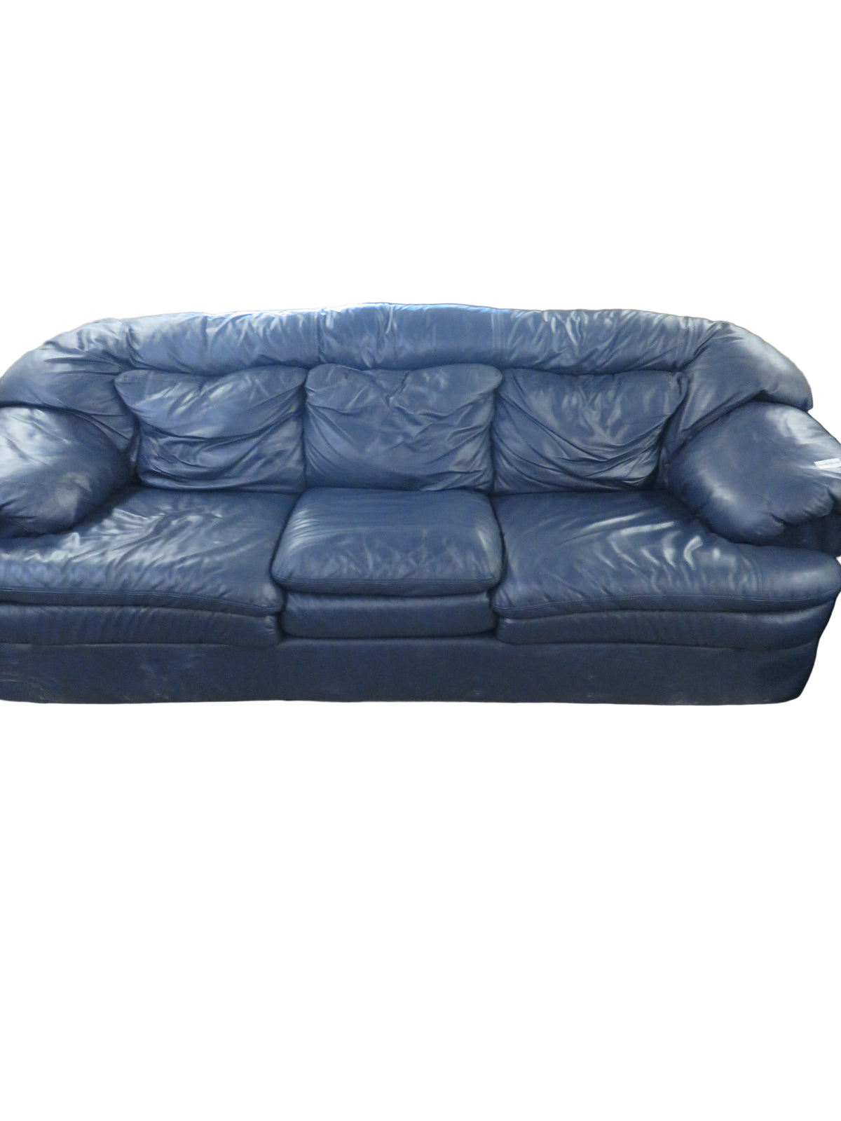 92"W Blue Leather 3-Seat Sofa