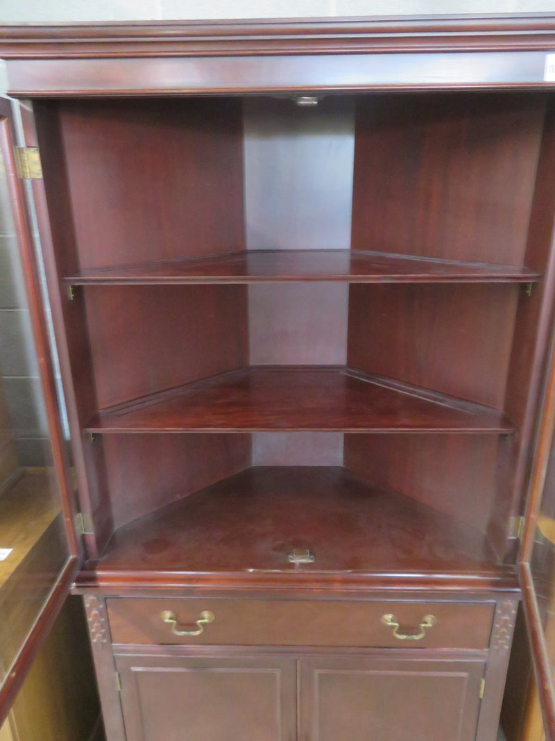 22"W 1-Piece Solid Wood Corner China Cabinet with Glass Doors