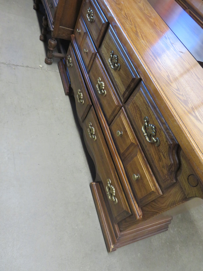 65"W Antique-Style 8-Drawer Wood  Dresser