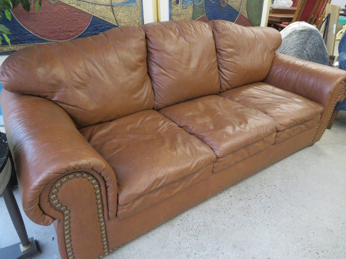 Brown Leather Three-Seat Sofa