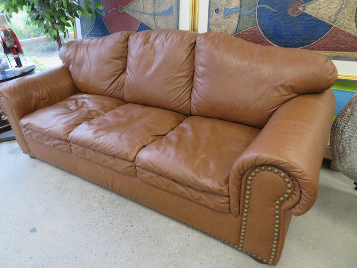 Brown Leather Three-Seat Sofa