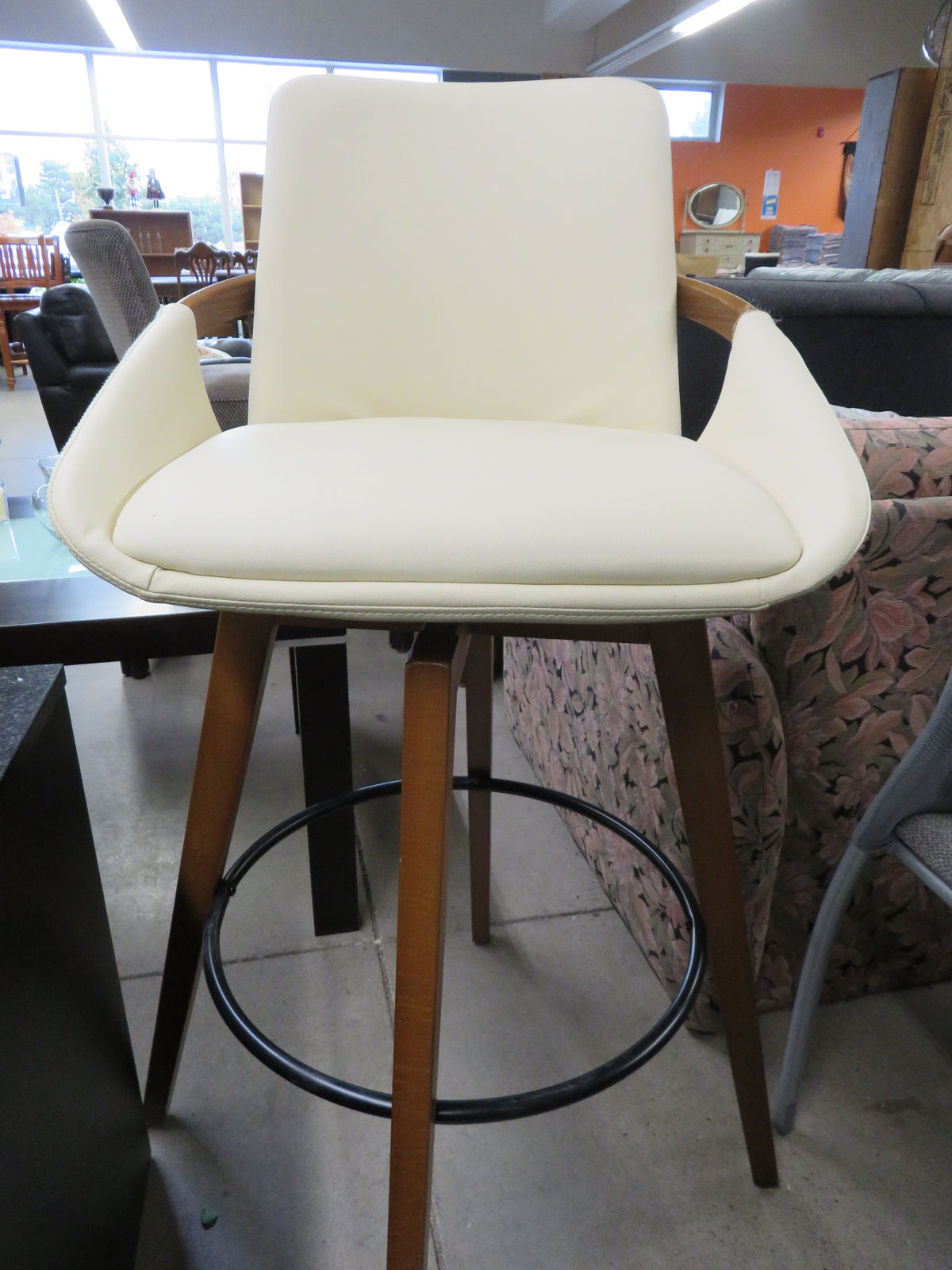 Cream Leather Counter Stool