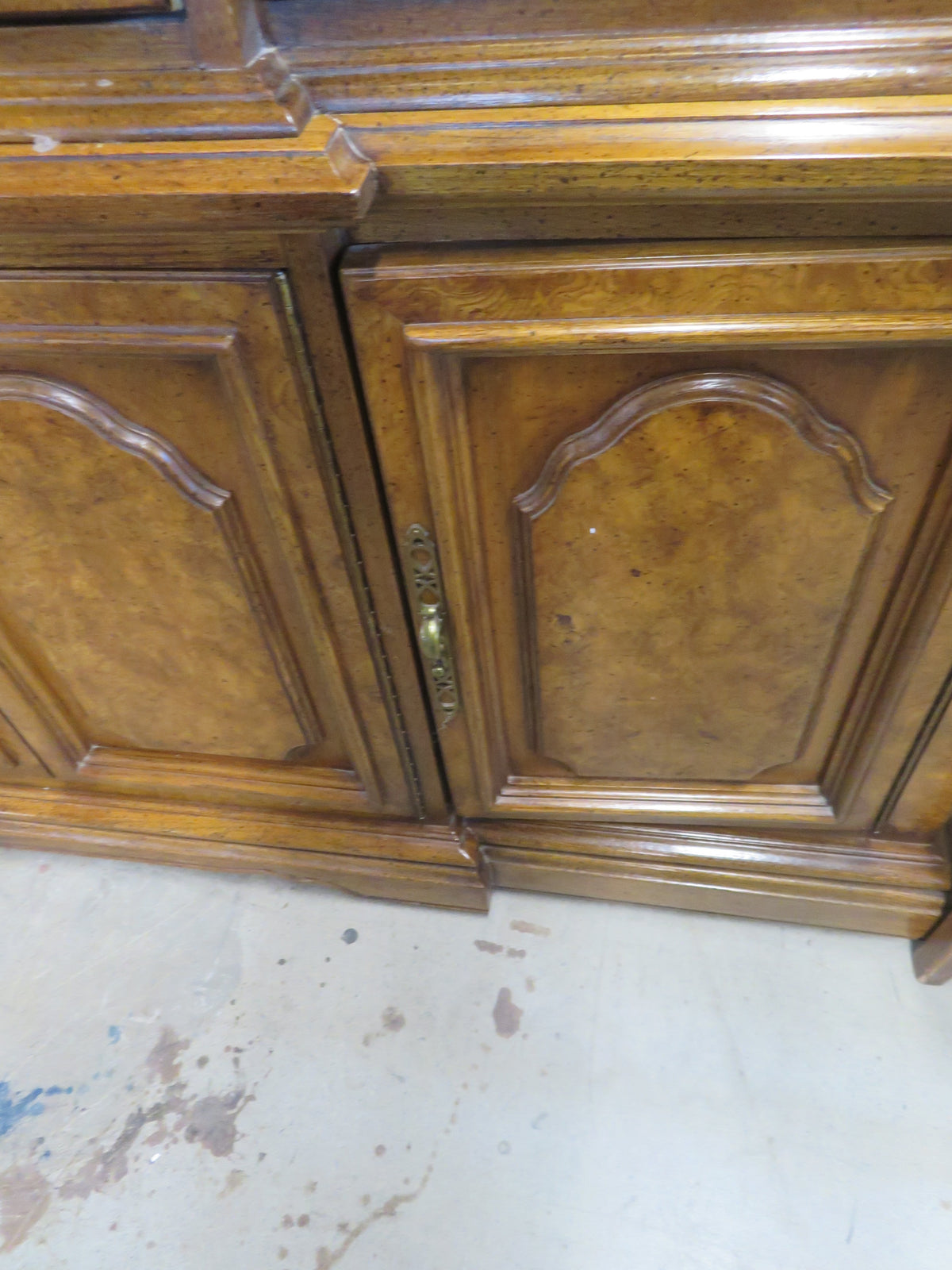 74"W Large 1-Piece Wooden China Cabinet with Glass Doors