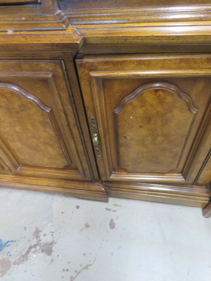 74"W Large 1-Piece Wooden China Cabinet with Glass Doors