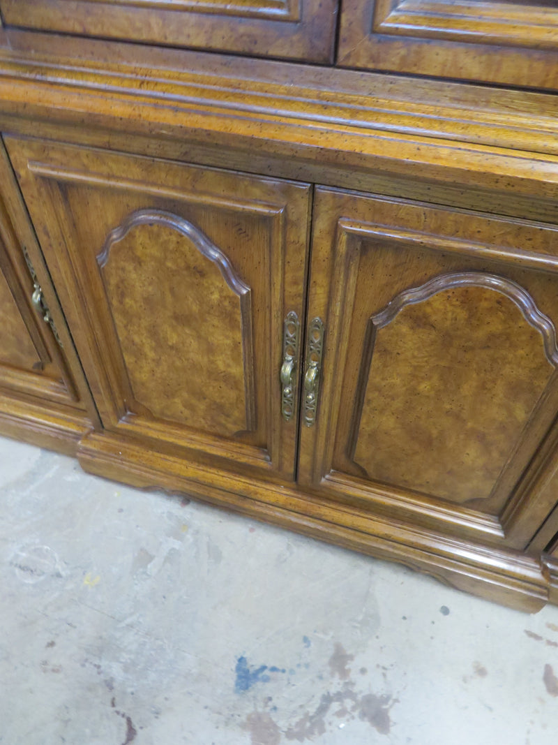 74"W Large 1-Piece Wooden China Cabinet with Glass Doors