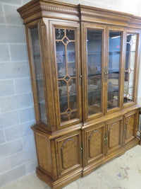 74"W Large 1-Piece Wooden China Cabinet with Glass Doors